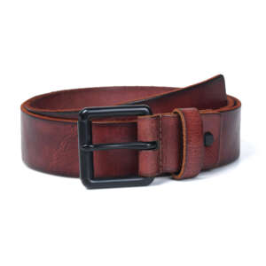 Smooth Pecan Charcoal Red Luxury Leather Belt