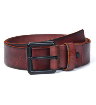 Smooth Pecan Charcoal Red Luxury Leather Belt